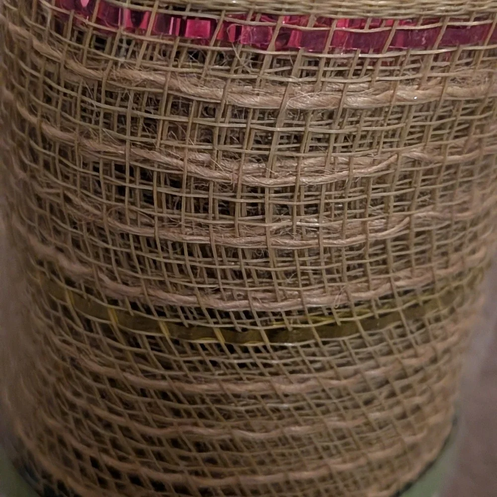 Decorative‎ Mesh Ribbon Roll Natural Burlap Style Metallic Pink Gold 6in x 5yd